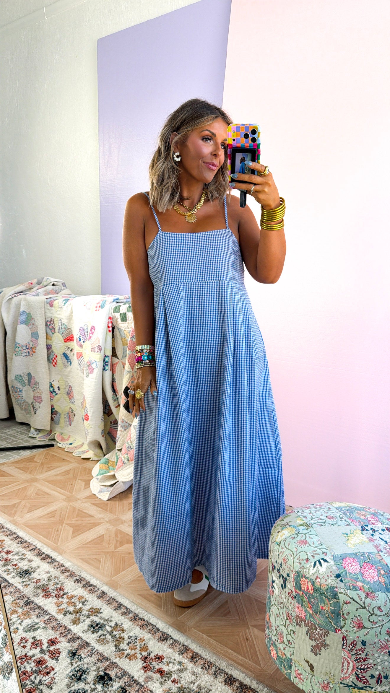 Sugarberry Gingham Maxi Dress, Blue Medium