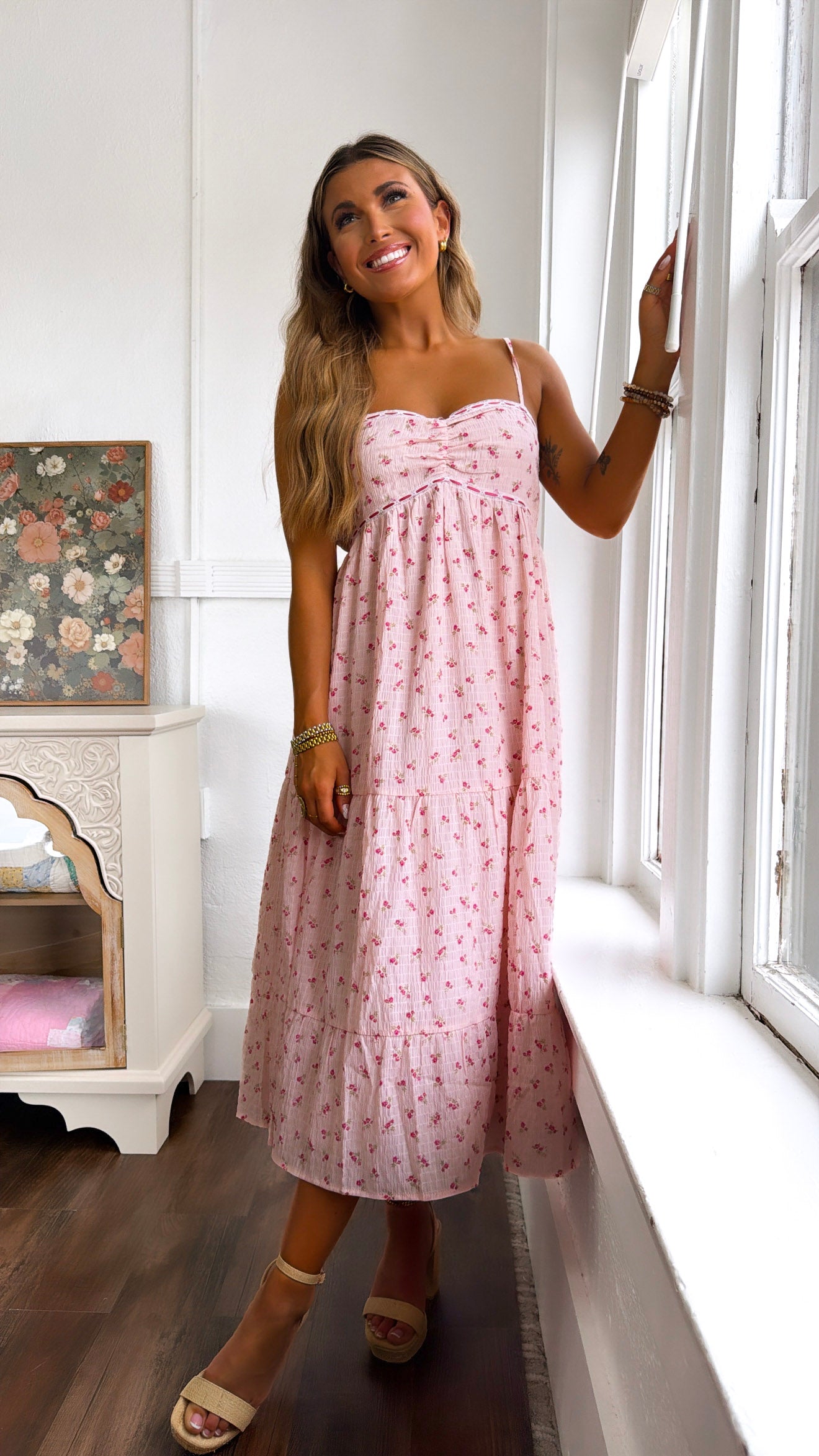 Strawberry Dream Floral Dress, Pink XS