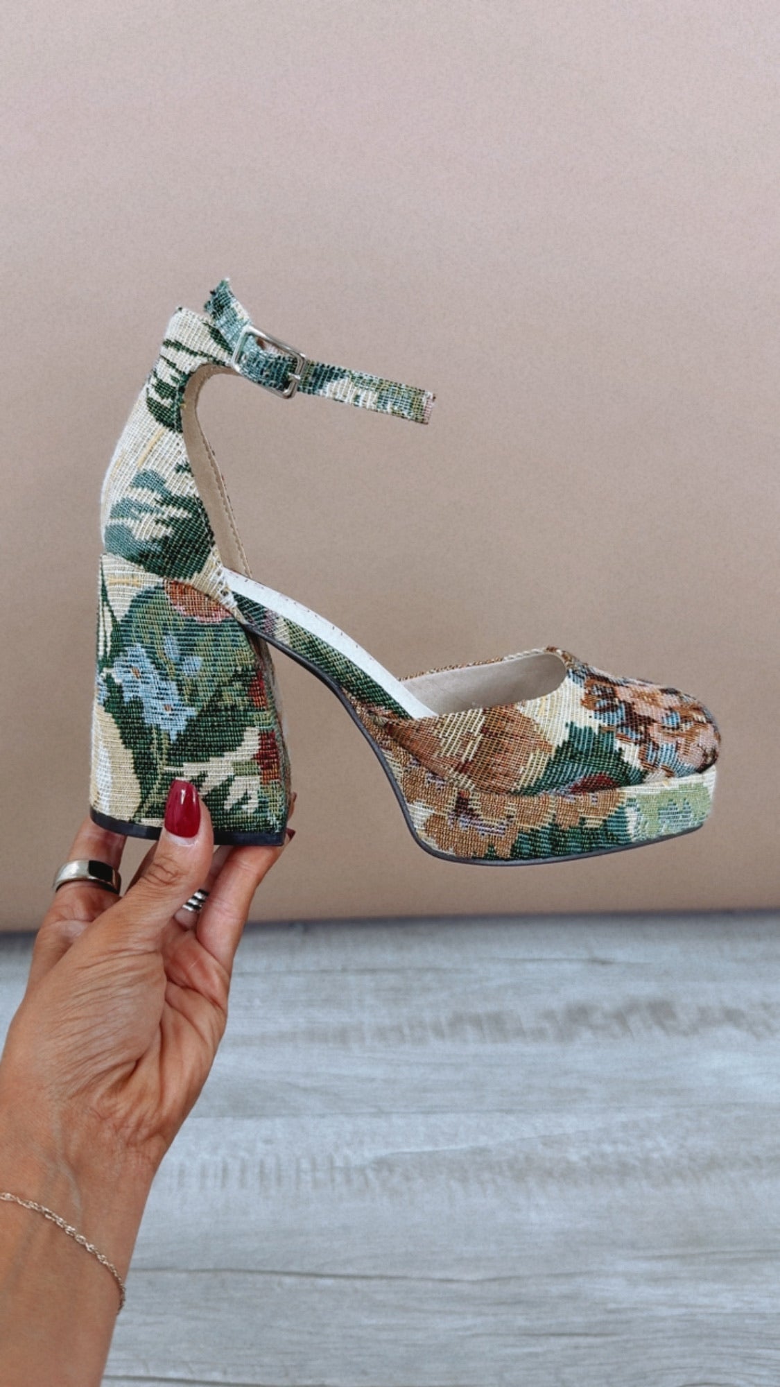 Platform Floral Chunky Heel Sandals Block Heel Floral Platform