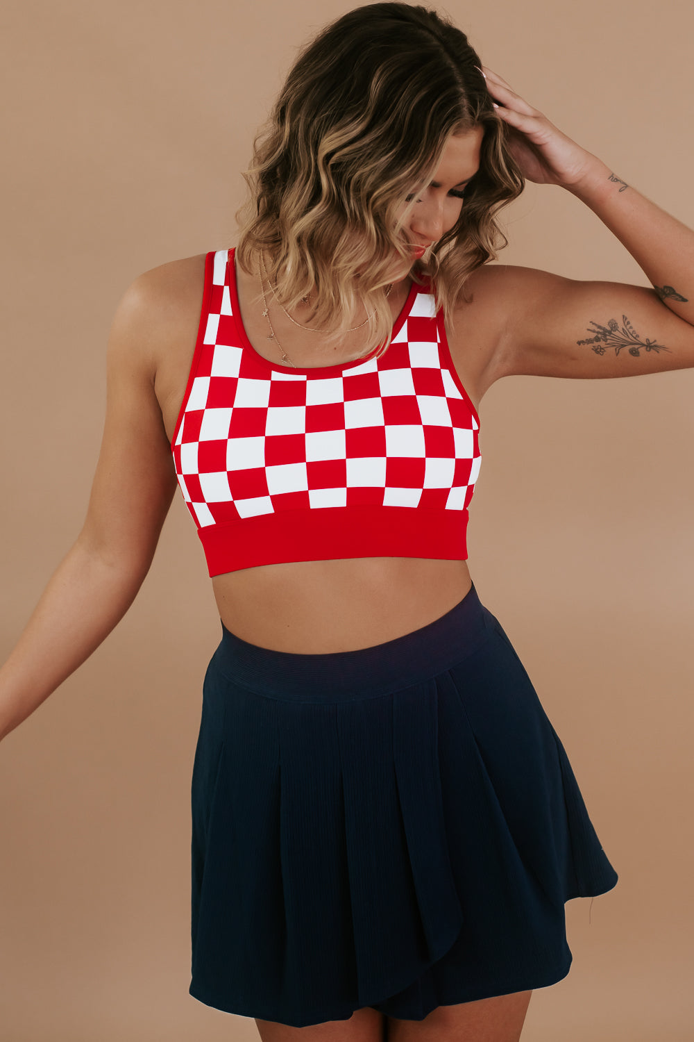 Feeling Fit Thick Strap Checkered Sports Bra, Red