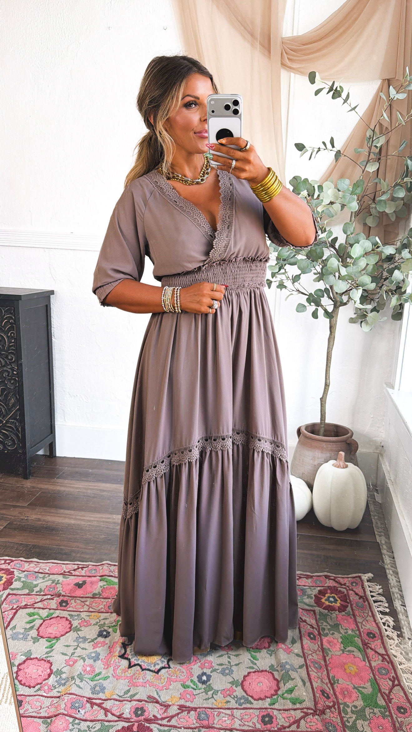ECB Exclusive: Most Admired Maxi Dress , Taupe – Everyday Chic Boutique