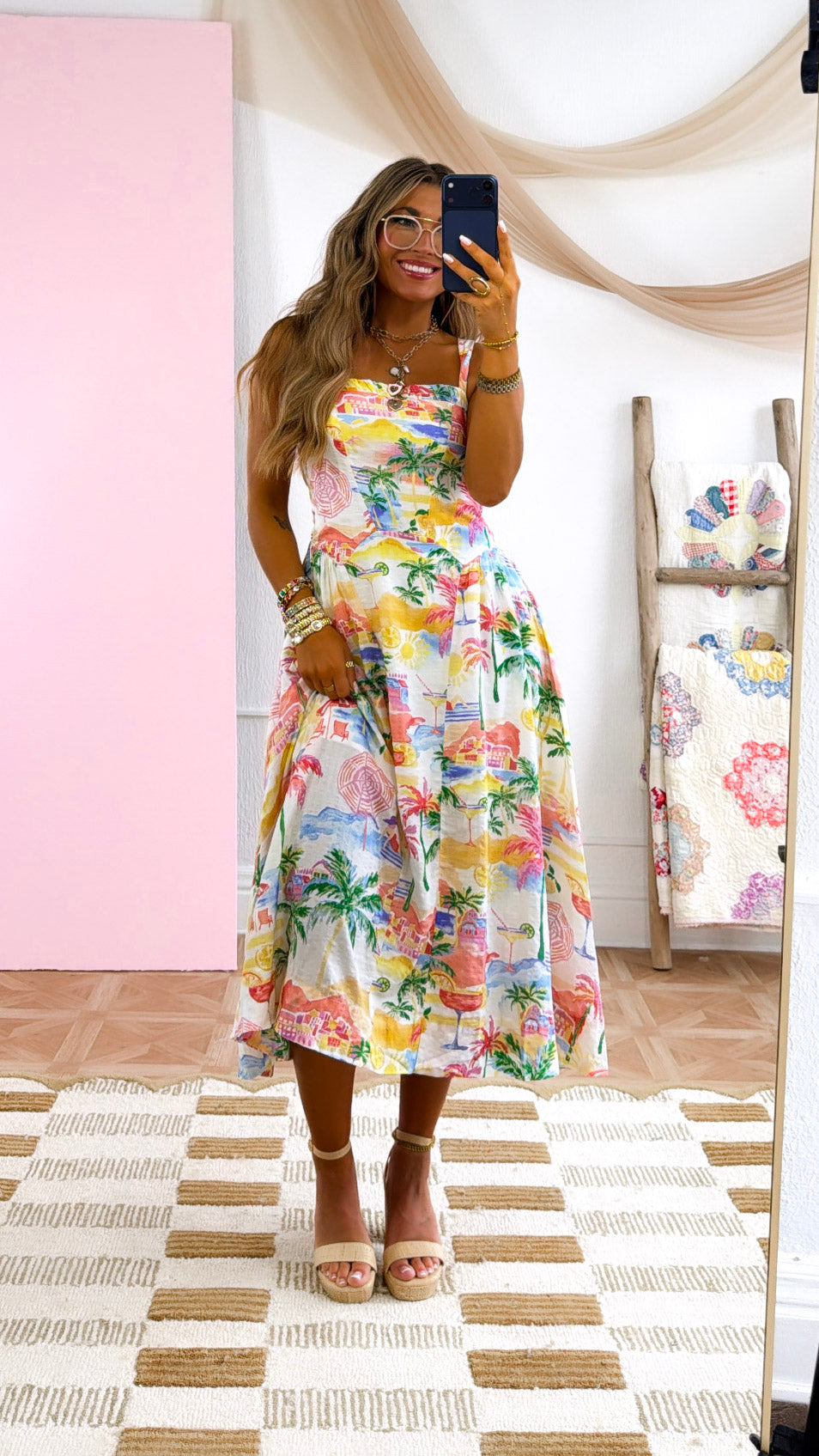 Coastal Vibes Midi Dress, Cream Small