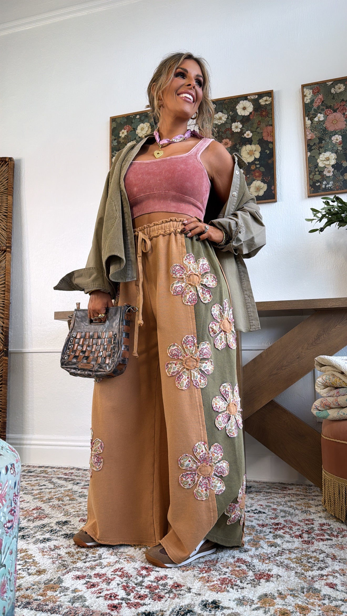 eaphi PATCHWORK PANTS — BLOOM Bloom Babe Patchwork Pant, Rust Multi – Everyday Chic Boutique