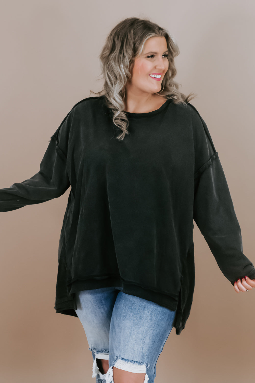 Mineral Washed Oversized Tunic Pullover, Black – Everyday Chic Boutique