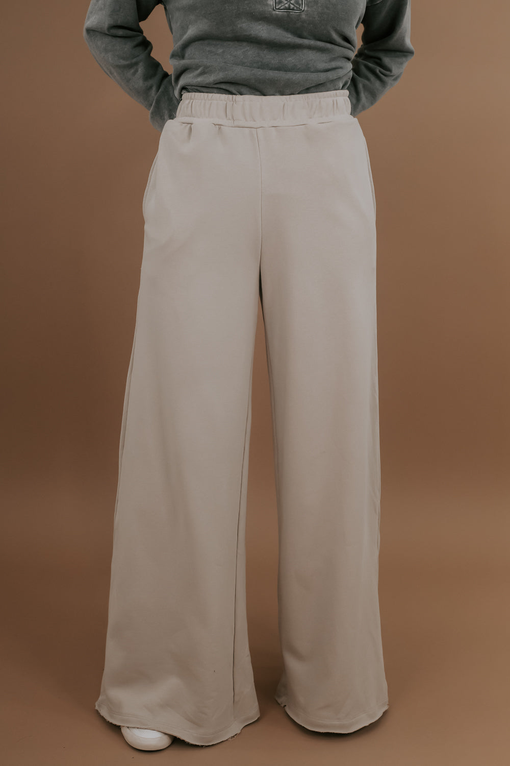 French Terry Wide Leg Sweatpants, Sand