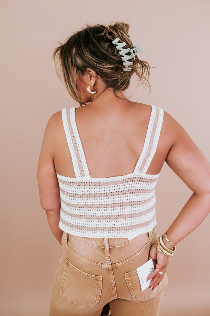 Floral Crochet Tank, Taupe