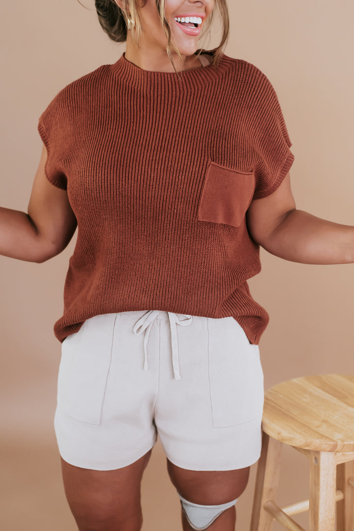 Two Piece Sweater Top & Short Set, Rust