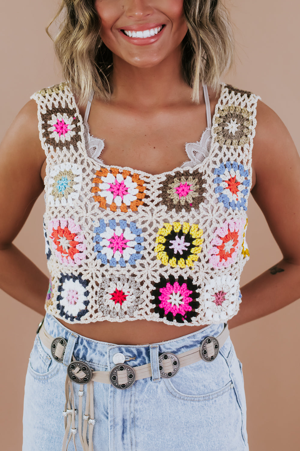 Colorful Crochet Crop Top, Multi