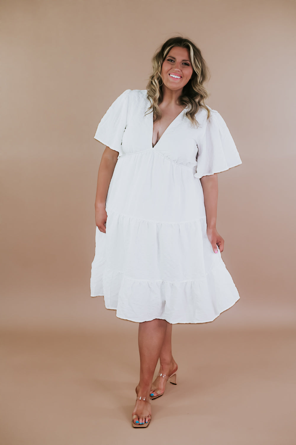 Better Days Ahead Flutter Sleeve Dress, White 1XL Better Days Ahead Flutter Sleeve Dress, White 1XL