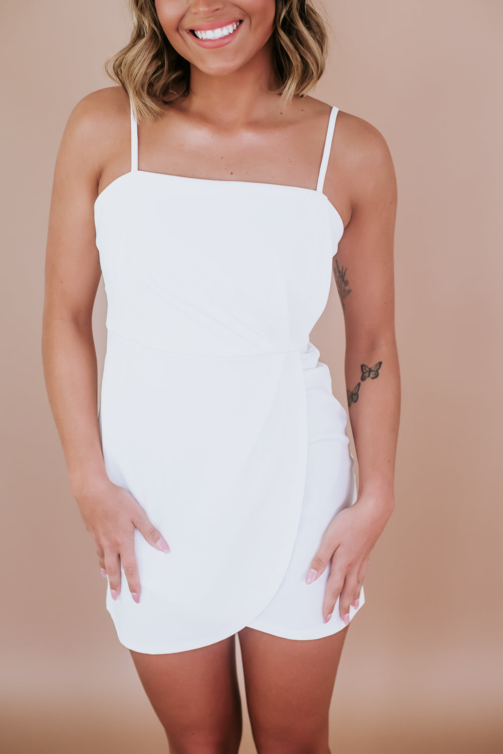 Pleated Bodycon Mini Dress, White