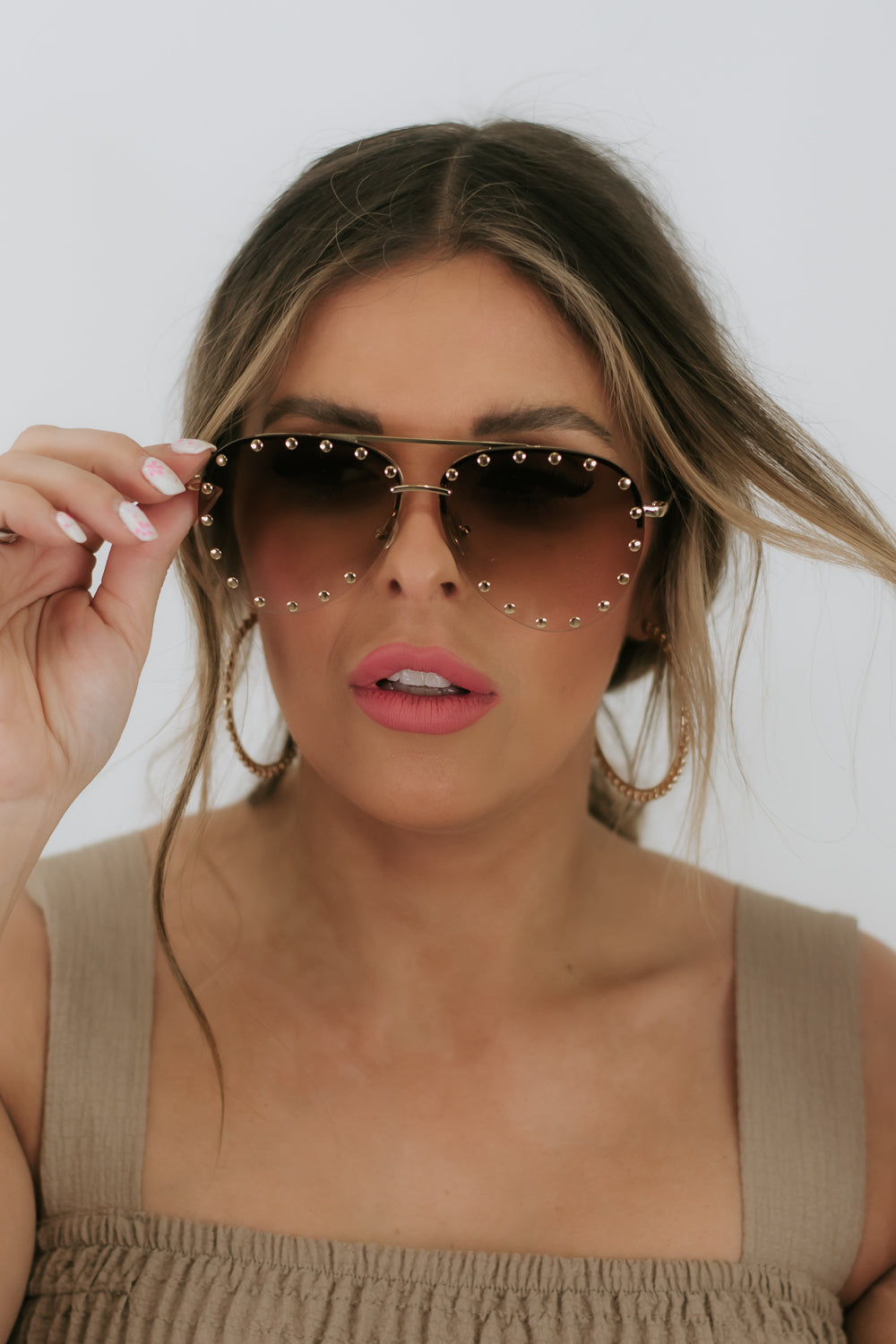 Suns Out Studded Sunnies, Brown