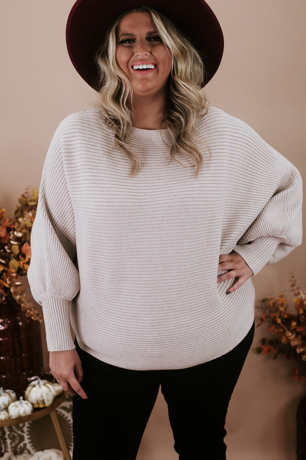 Long Dolman Sleeve Knit Sweater, Taupe