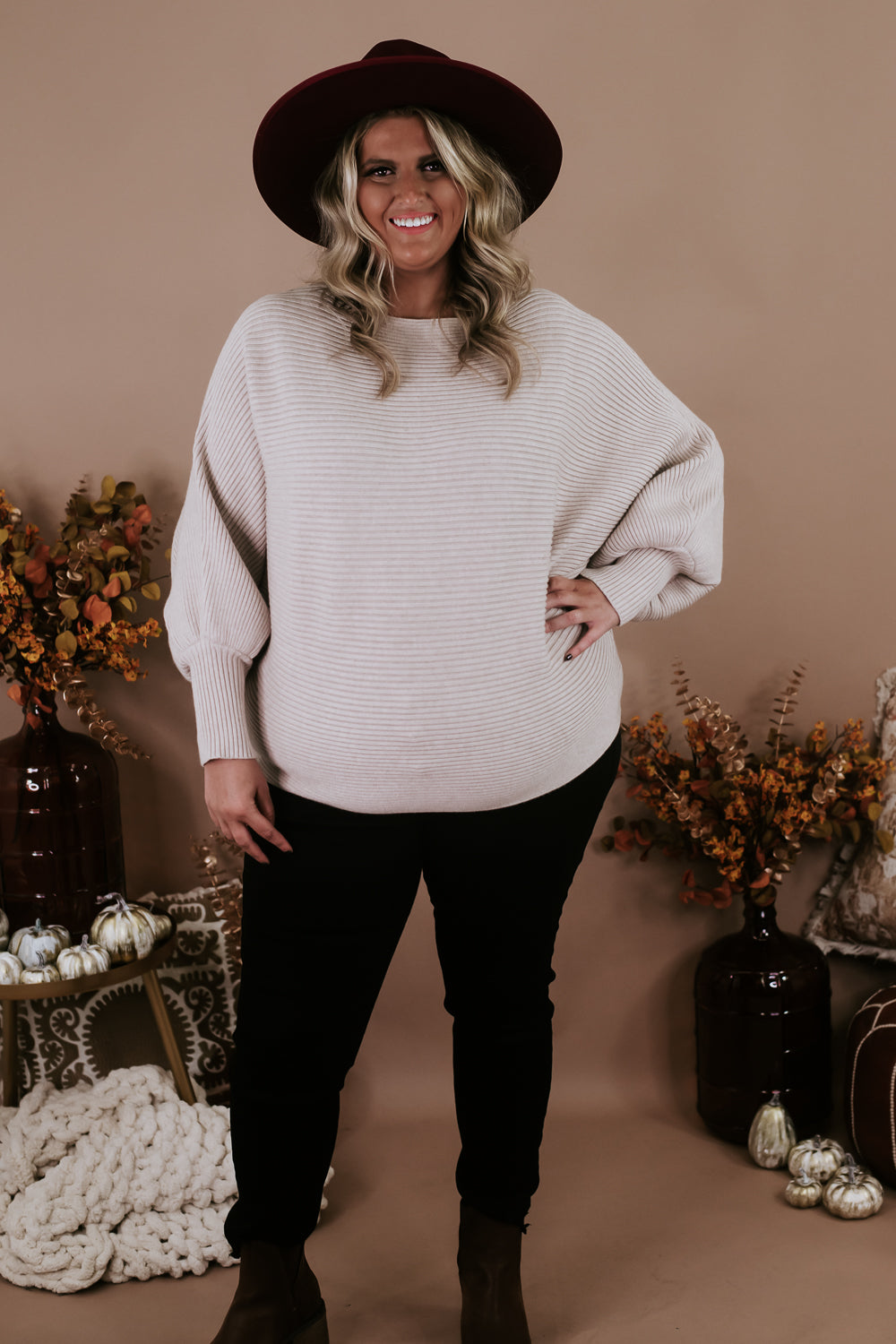 Long Dolman Sleeve Knit Sweater, Taupe