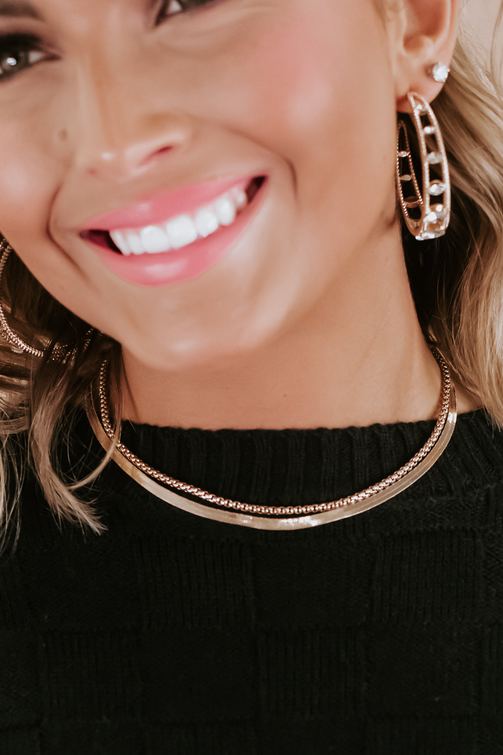 Multi Textured Double Layered Necklace Gold