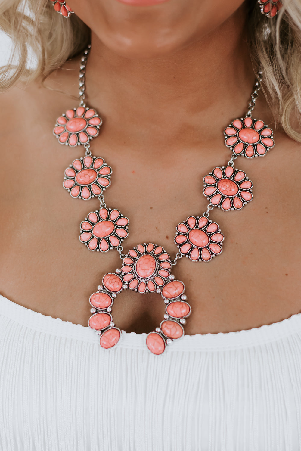 Bring On Blossoms Concho Necklace, Pink