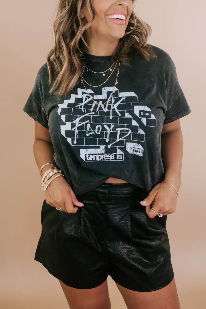 Pink Check Graphic Tee, Charcoal