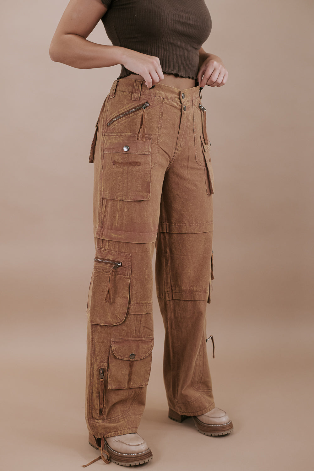 Mineral Washed Cargo Pants, Camel