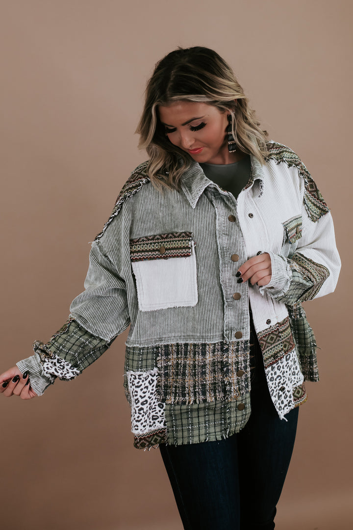All The Feels Fabric Patchwork Shacket, Multi