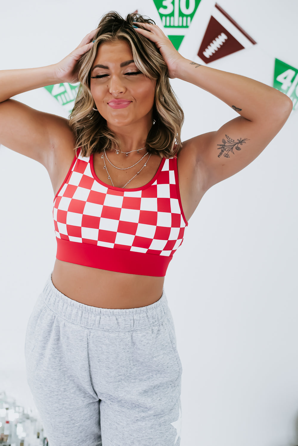 Feeling Fit Thick Strap Checkered Sports Bra, Red – Everyday Chic Boutique