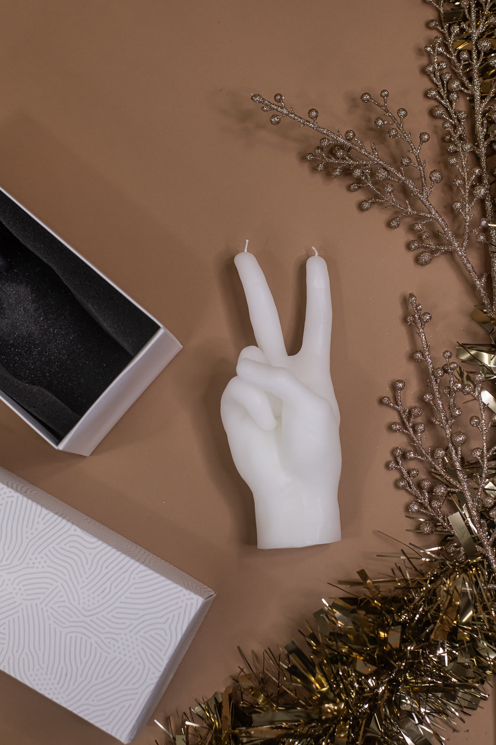 Hand Gesture Candle, Peace White