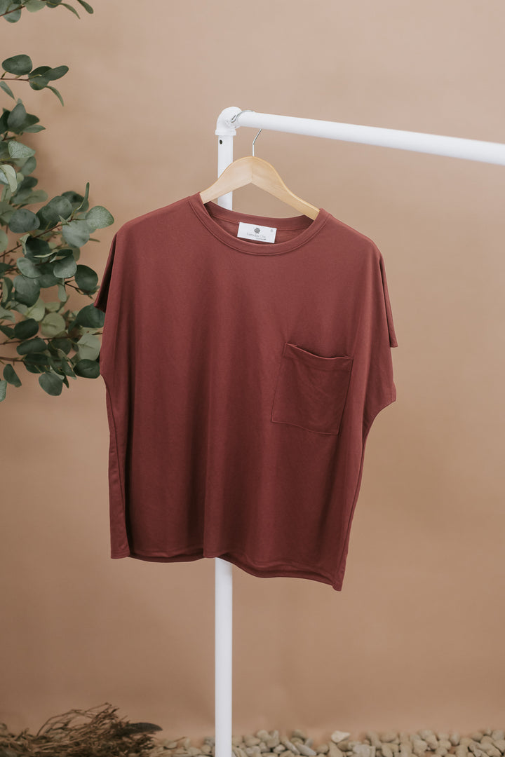 First Choice Crew Neck Pocket Tee, Red Brown