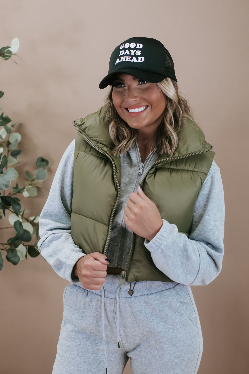 Trendy Girl Puffer Vest, Olive – Everyday Chic Boutique