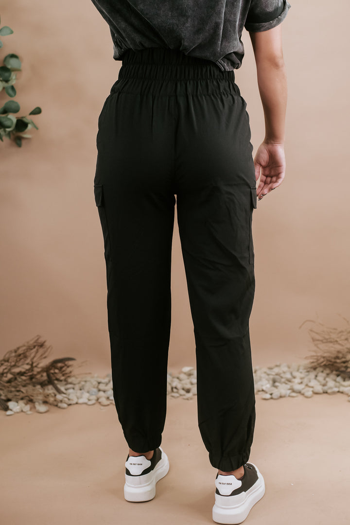 High Waisted Paperbag Joggers, Black