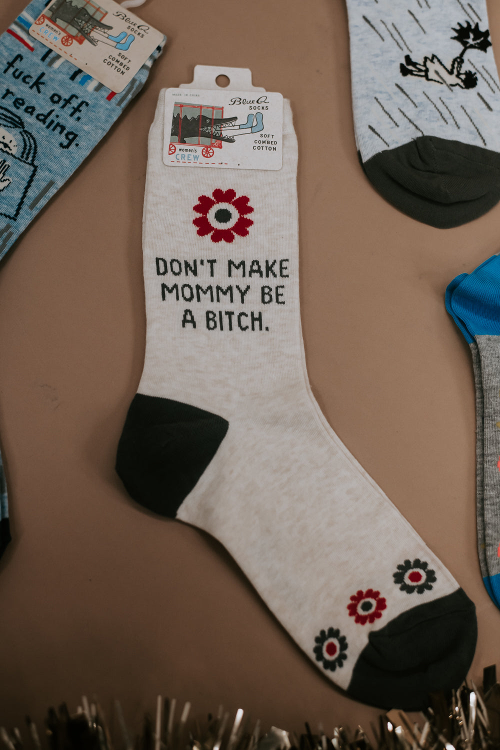 Women Blue Q Sock - Don't Make Mommy