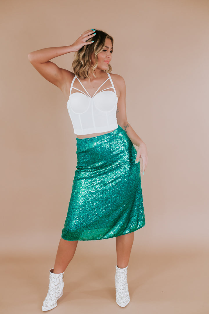 More Of Glam Sequin Skirt, Emerald
