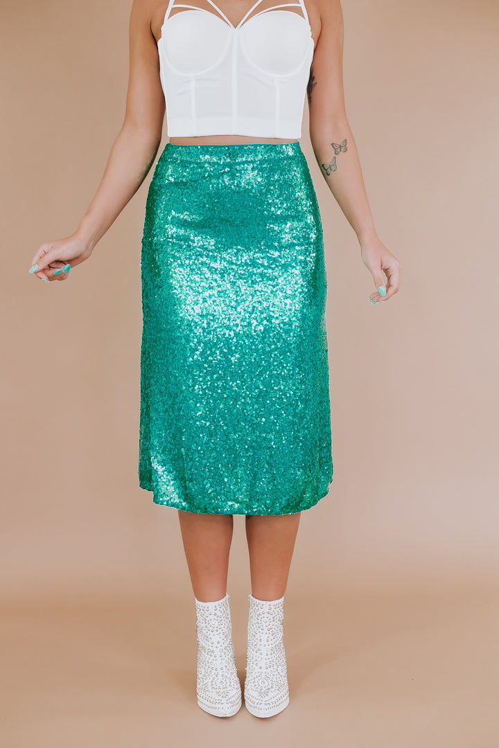 More Of Glam Sequin Skirt, Emerald