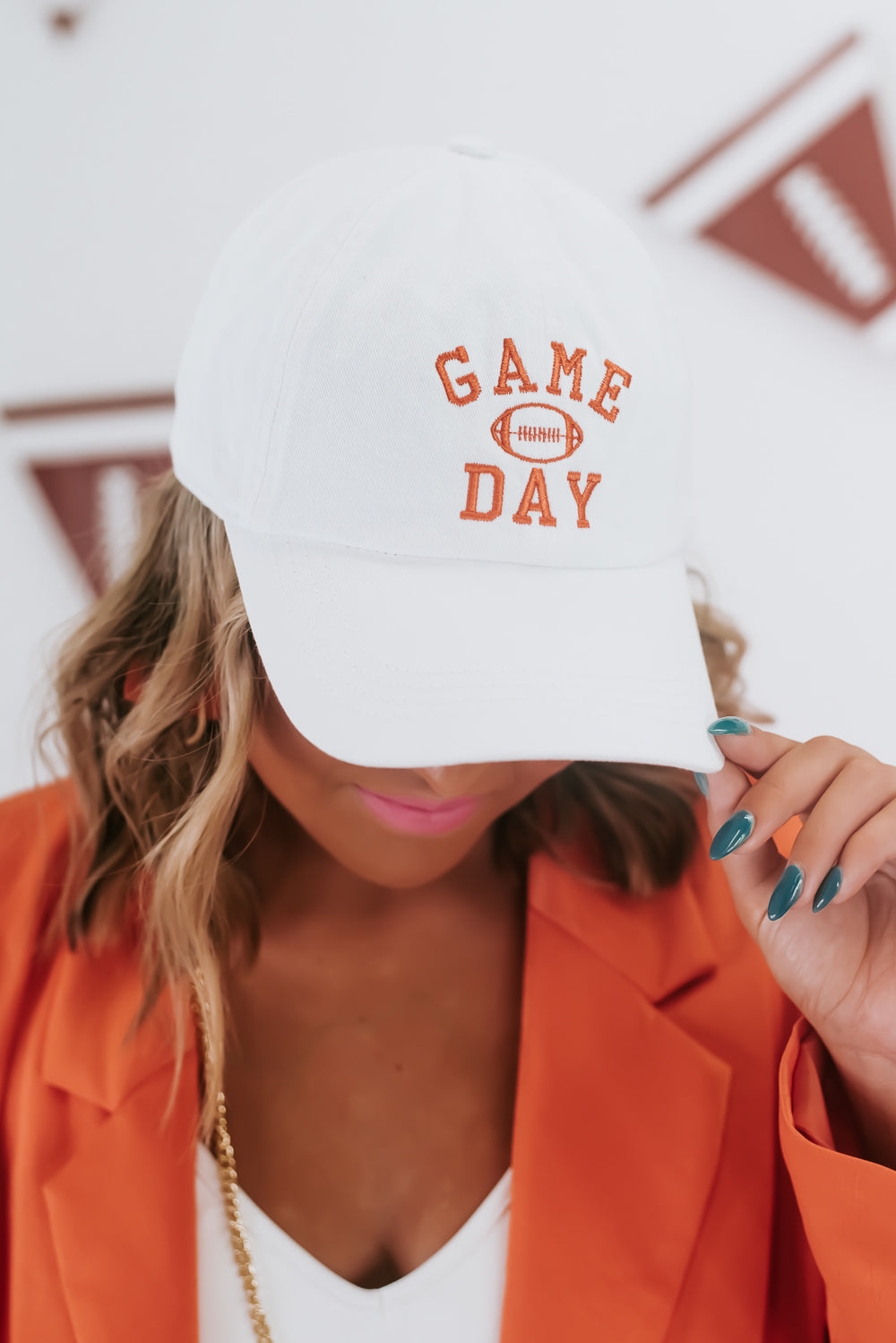 Game Day Ball Cap, White/Orange