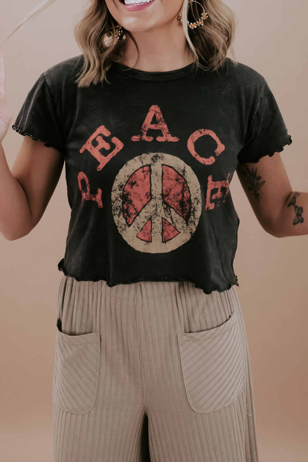Peace Babydoll Graphic Tee, Charcoal