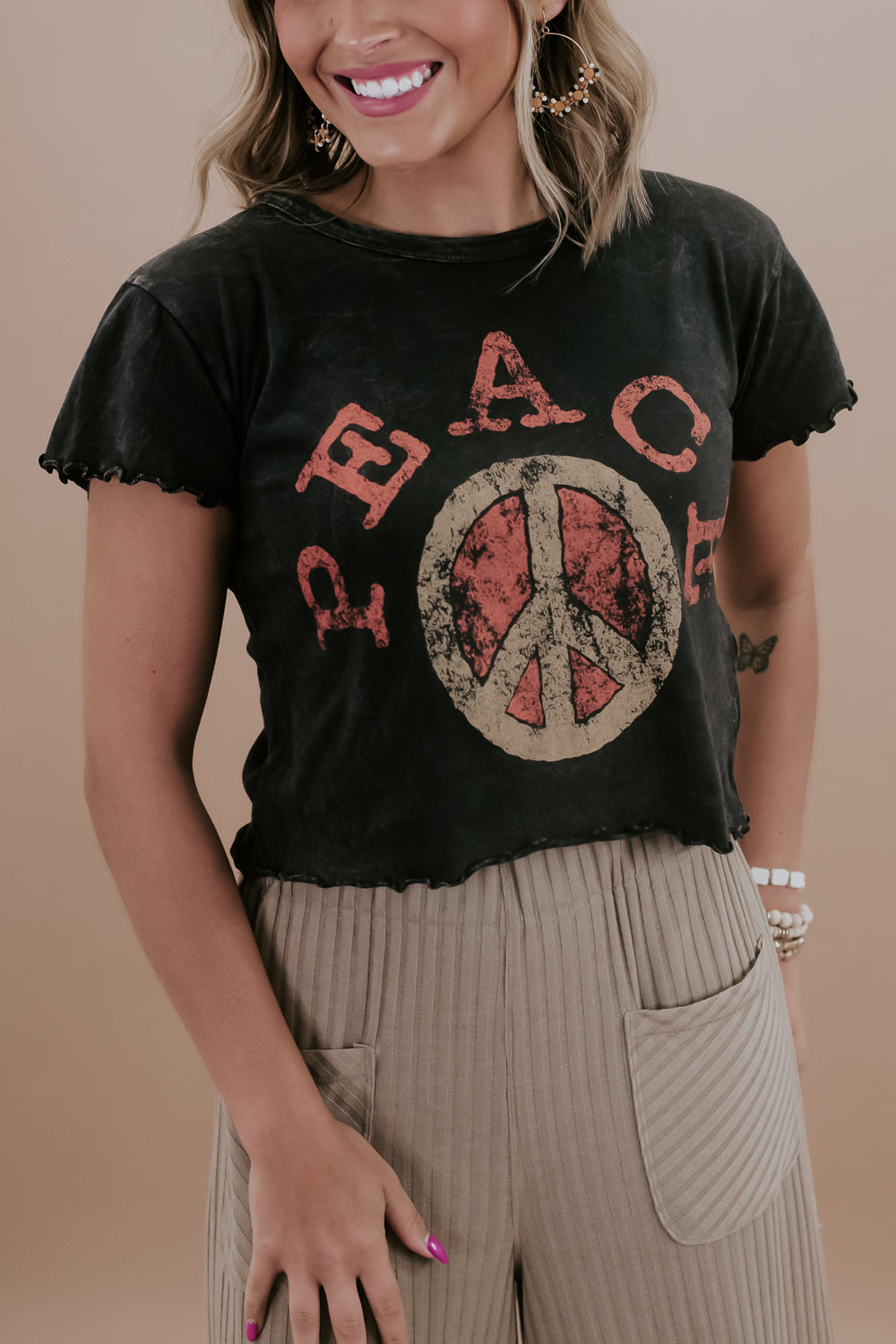 Peace Babydoll Graphic Tee, Charcoal