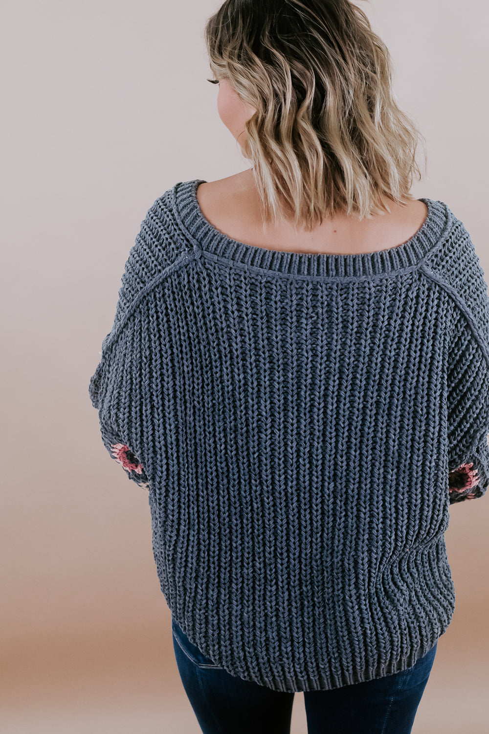 Chenille V-Neck Sweater, Charcoal