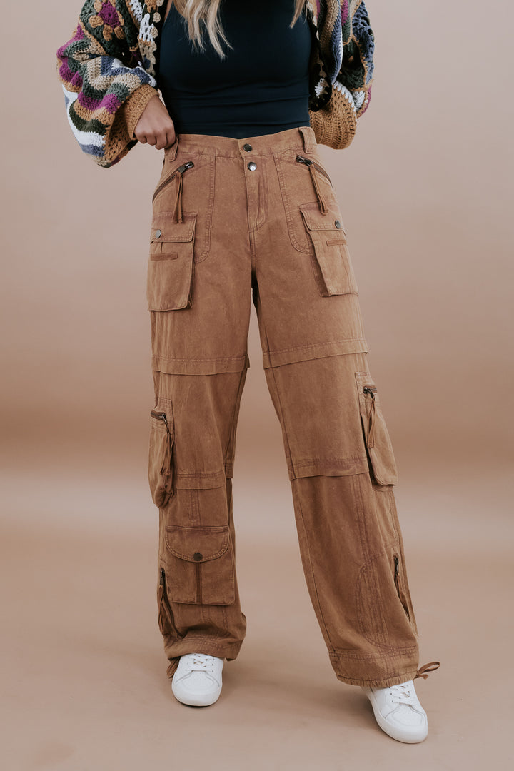 Mineral Washed Cargo Pants, Camel