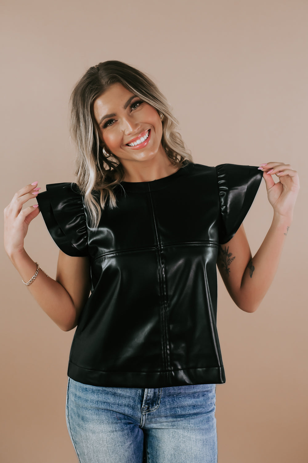 black top ruffle sleeves