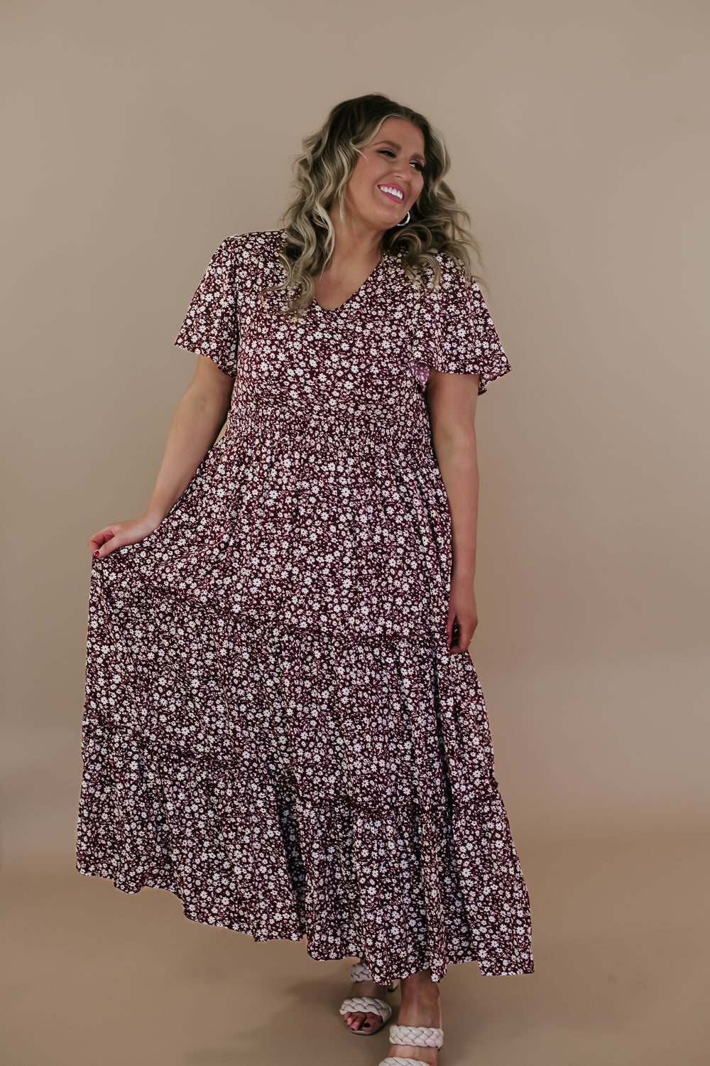 ECB Exclusive: Many Moments Floral Maxi Dress, Wine – Everyday