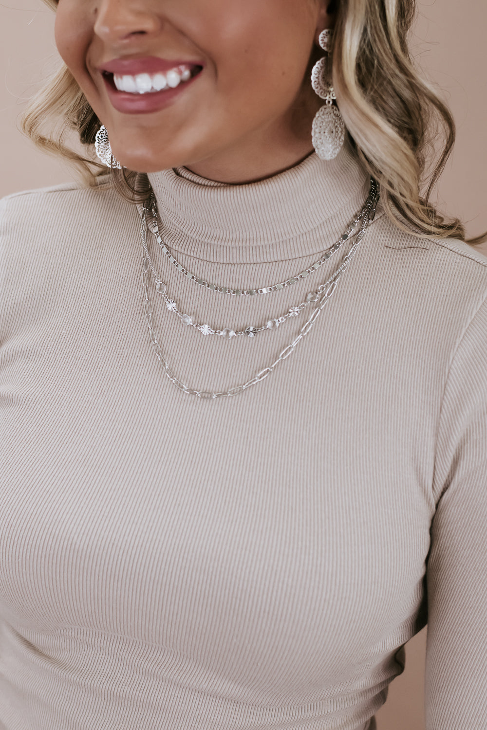 Crystal & Clip Chain-linked Necklace, Silver
