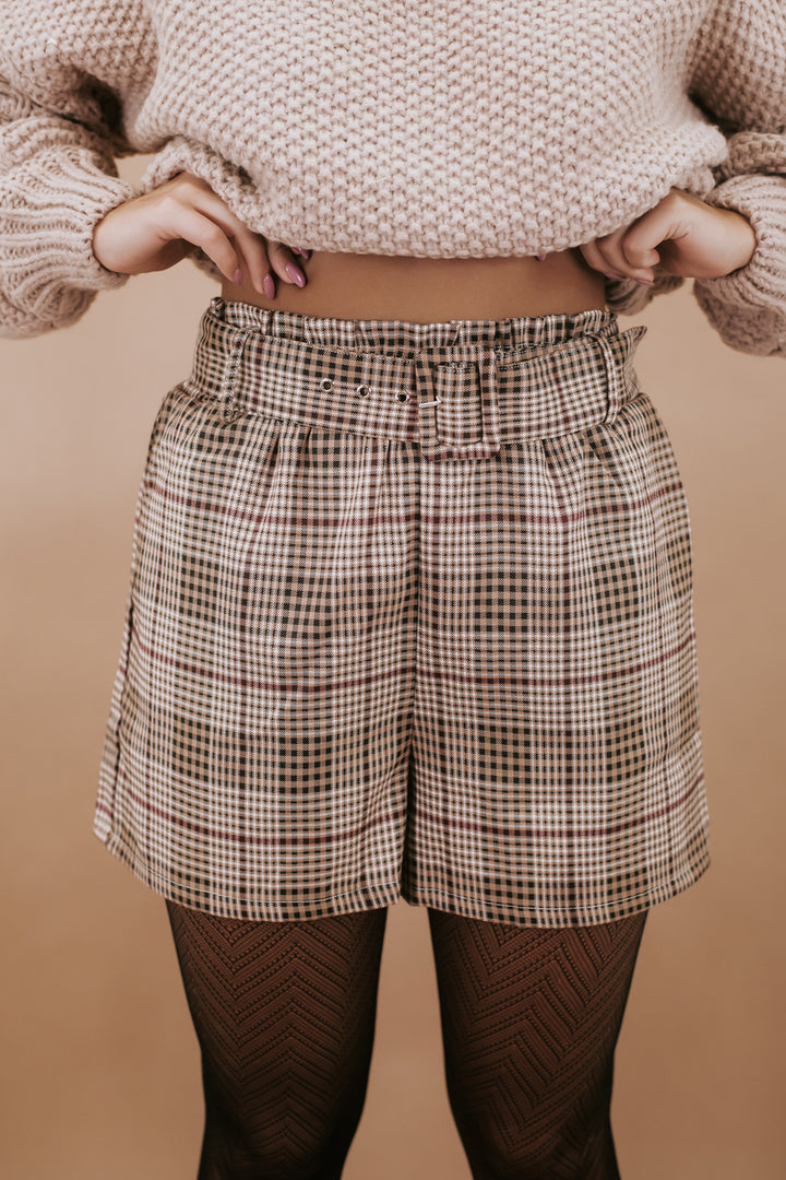 Poise In Plaid Shorts, Camel