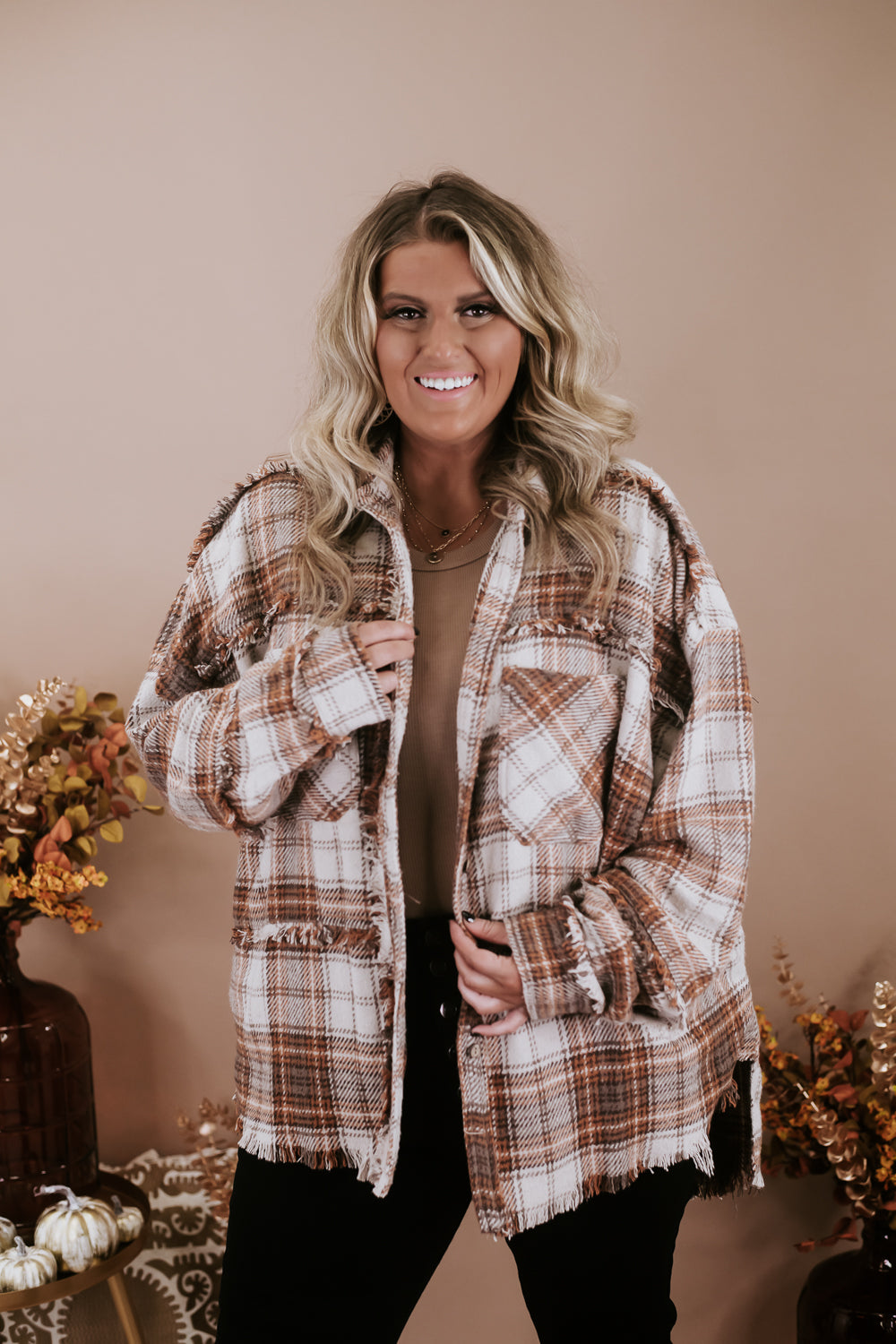 Ollie Oversized Worn Flannel, Taupe