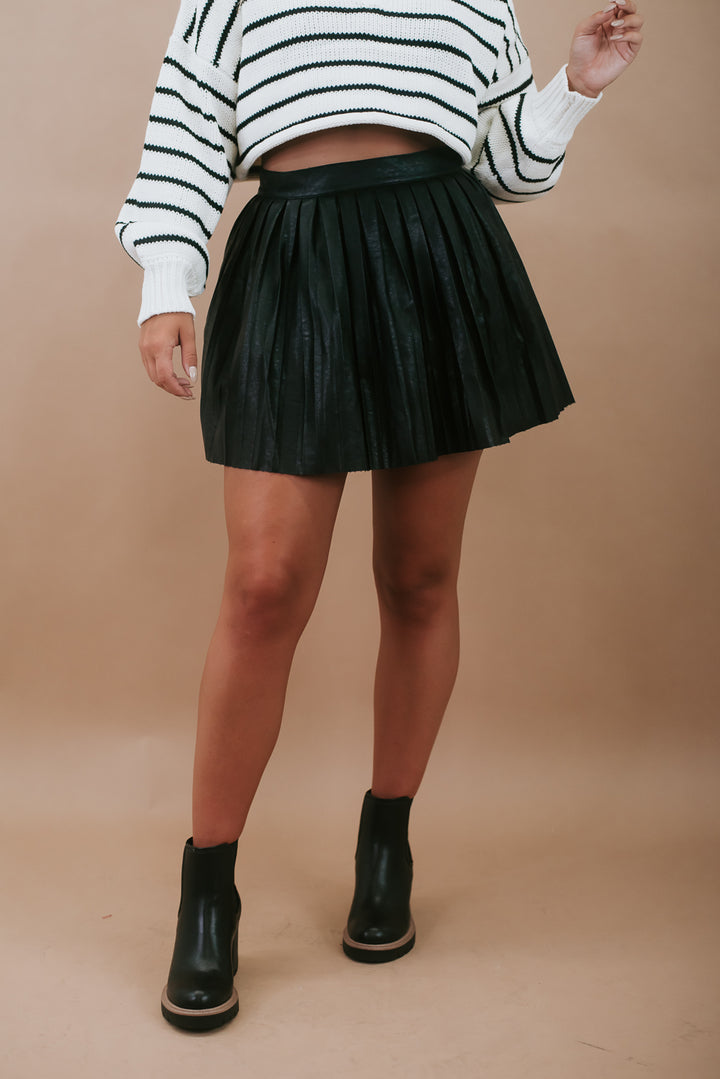 Up Next Faux Leather Pleated Mini Skirt, Black