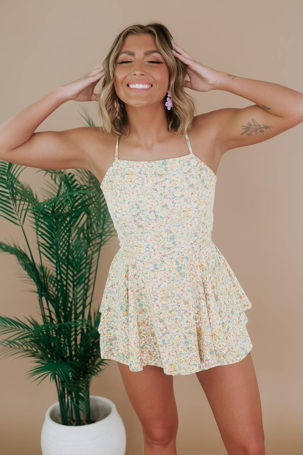 Floral Romper, Yellow