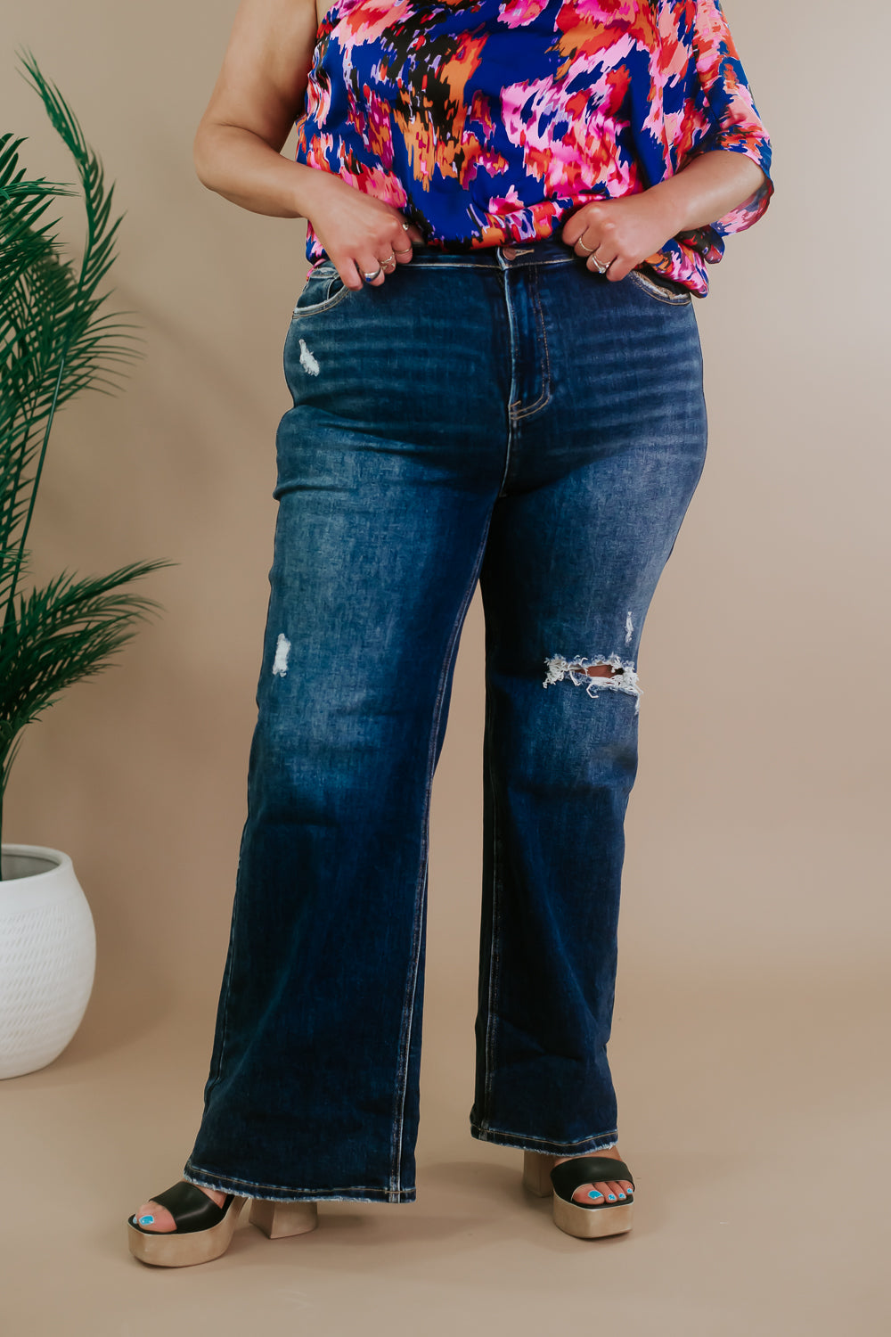 RISEN Full Size Distressed Wide Leg Jeans Plus Size