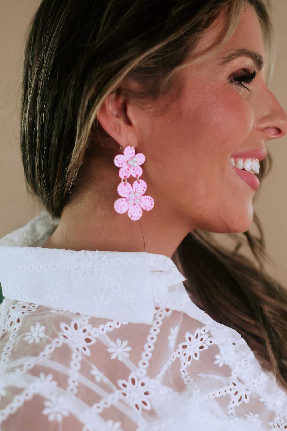 Raffia Floral Earring, Pink