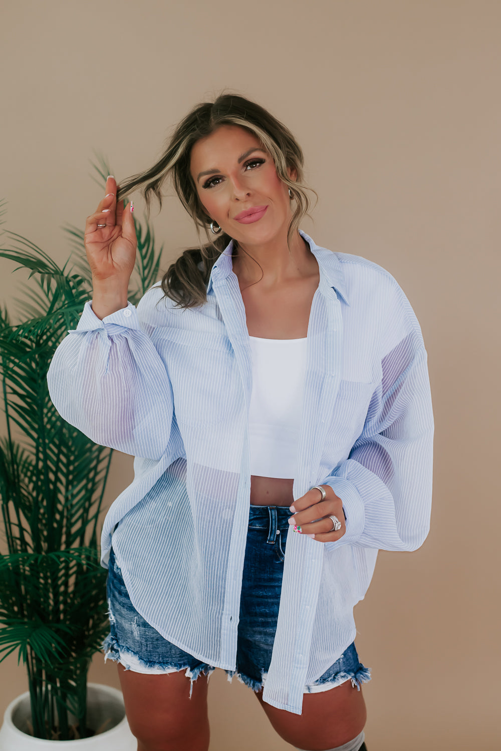 sheer button down shirt