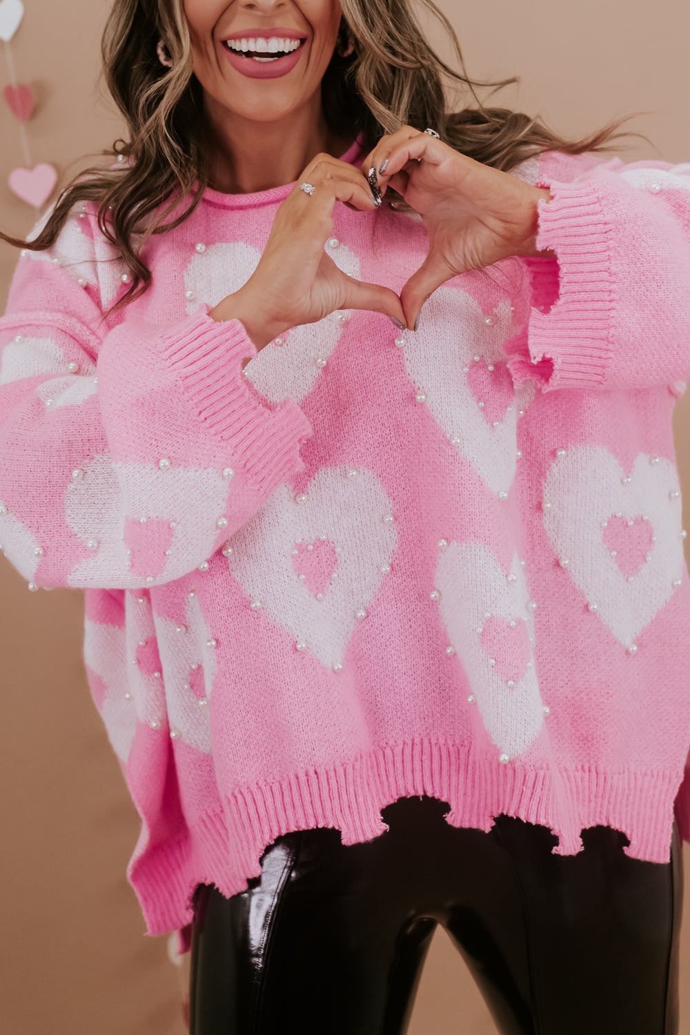 Pearl Heart Sweater, Pink