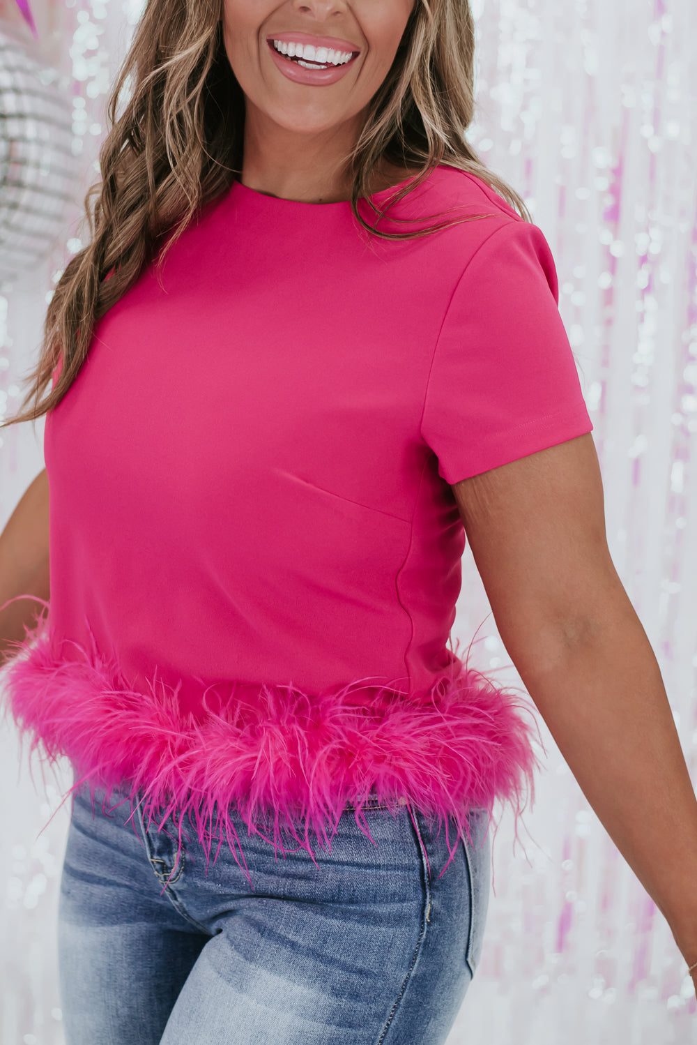 Total Stand Out Feather Top, Hot Pink