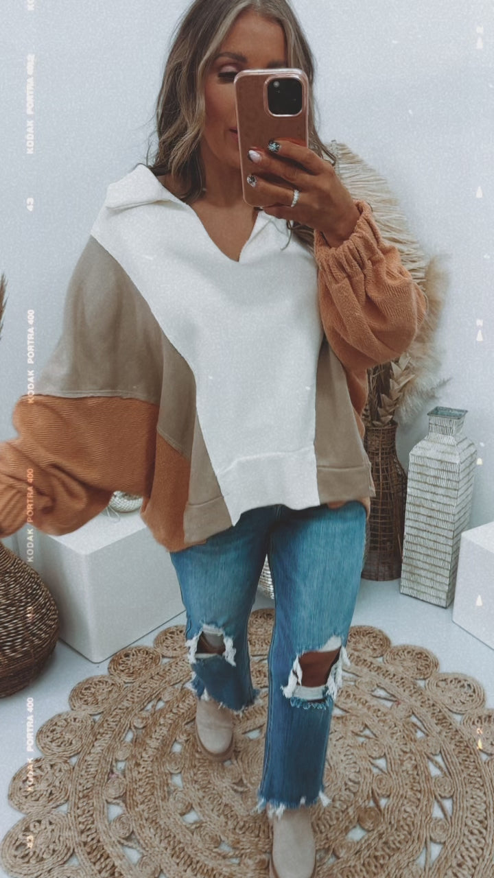 Oversized Contrasted Top, Cream/Taupe