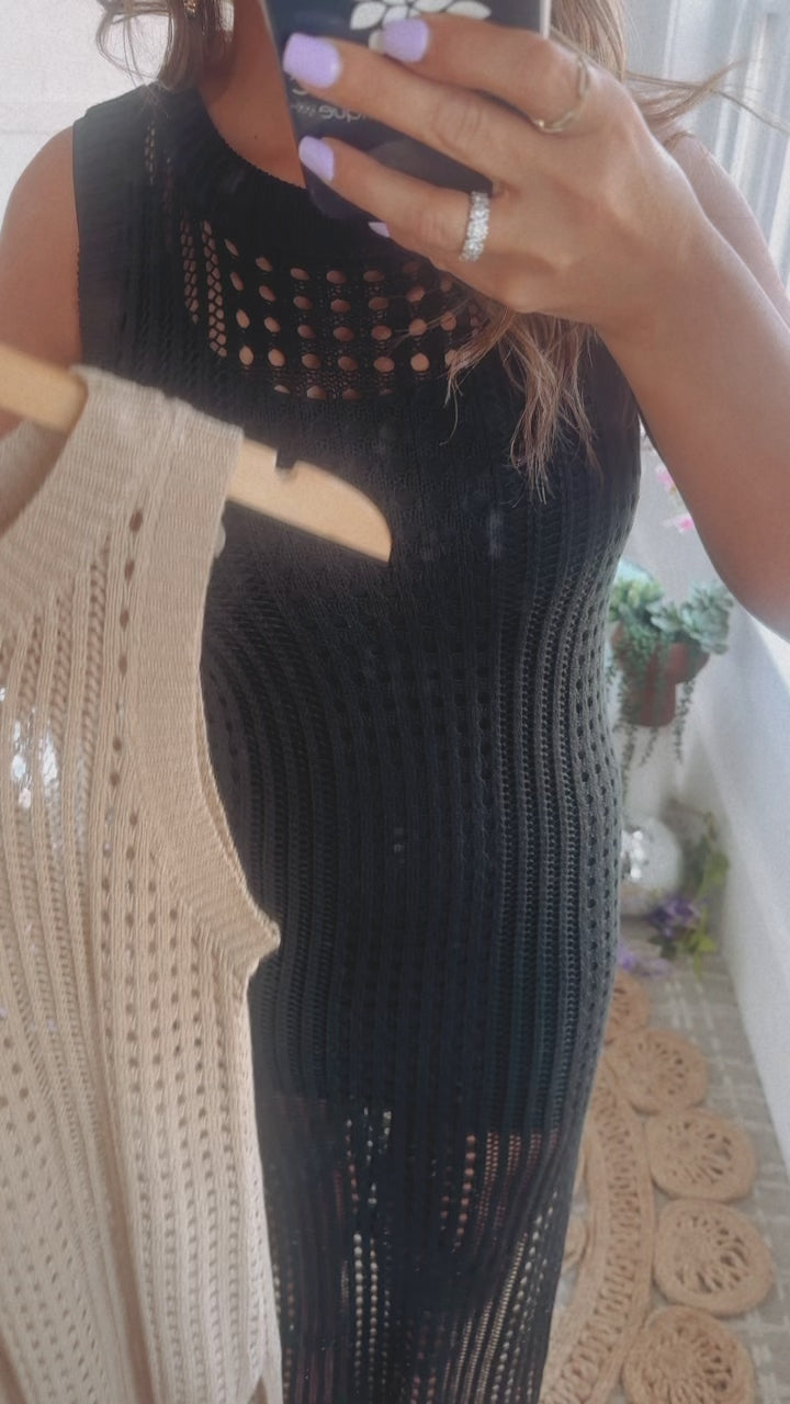 Woven Midi Dress, Black