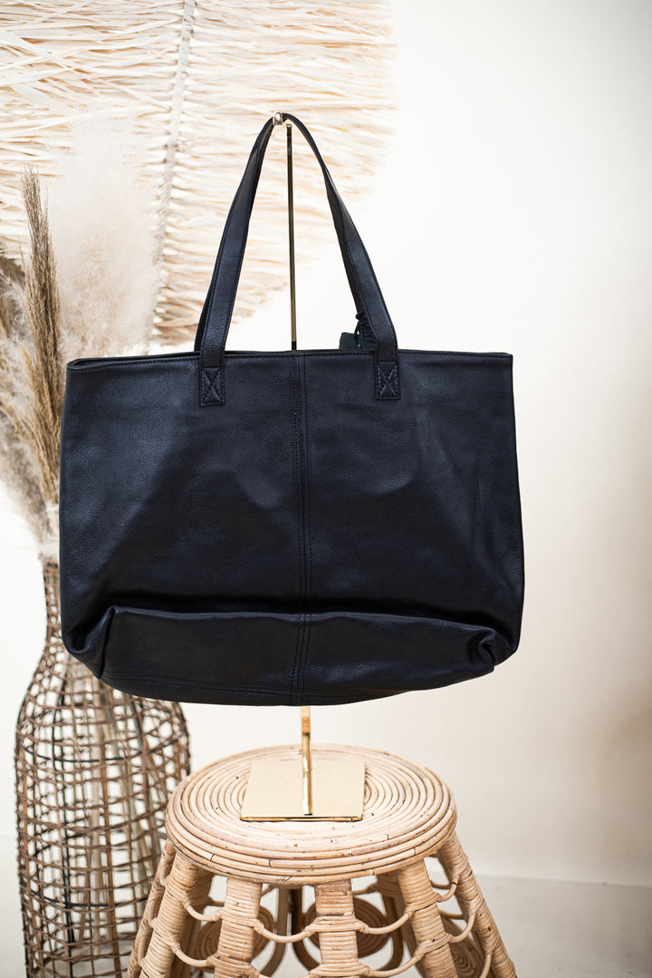 Phoenix Large Leather Shopper Bag, Black